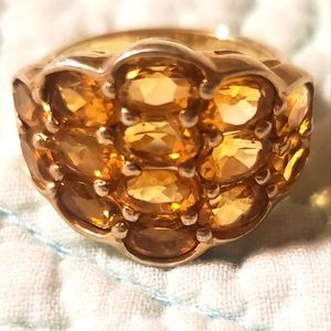 Citrine 925 gold covered ring sz 7 honeycomb